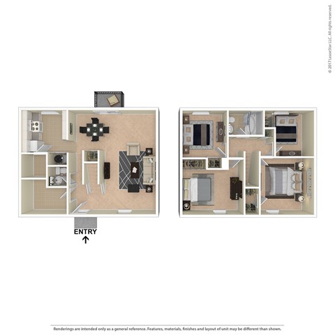 Floor plan for 4 beds, 1 bath, 1400 sqft